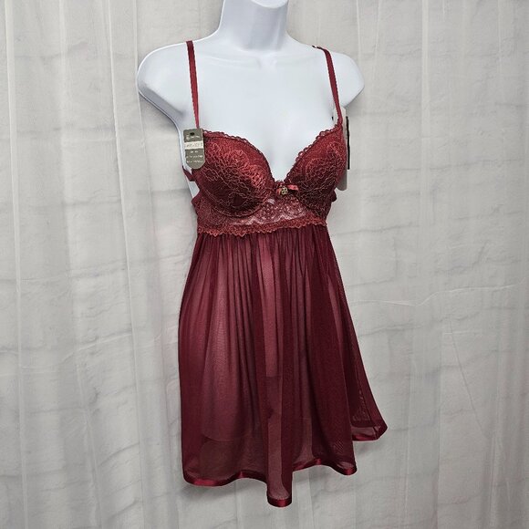 Daisy Fuentes Babydoll Y2K Tank Burgundy Goth Whimsigoth Fairy Mesh M NWT - Picture 3 of 11